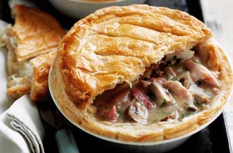 Mushroom, chicken and ham pie