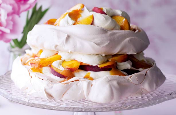 Peach and passion fruit pavlova