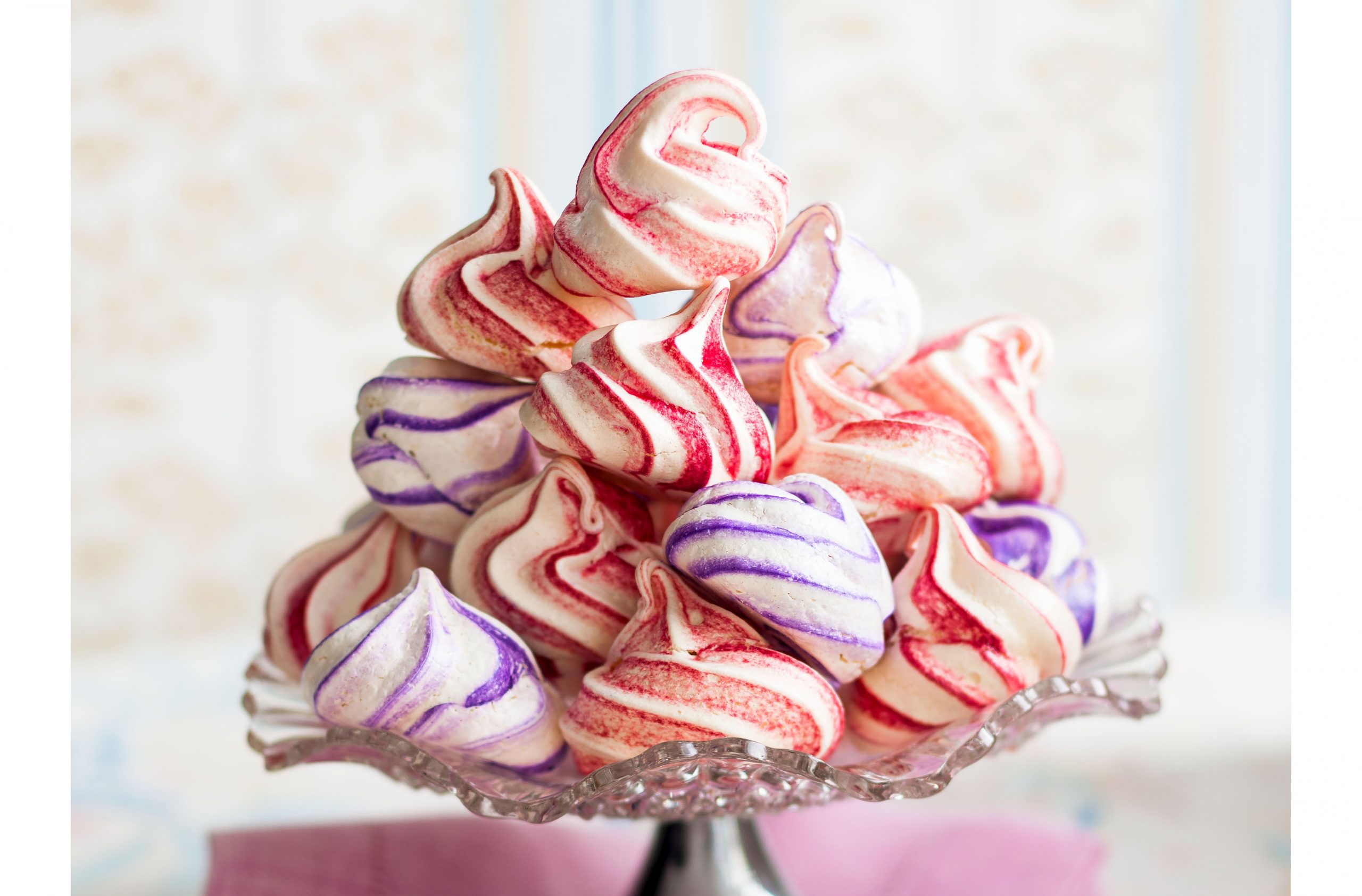 Rose and lavender meringues