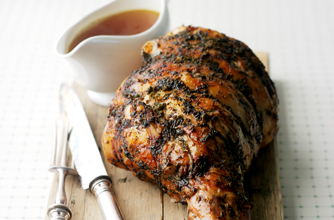 Roast leg of lamb with tarragon and mint butter recipe