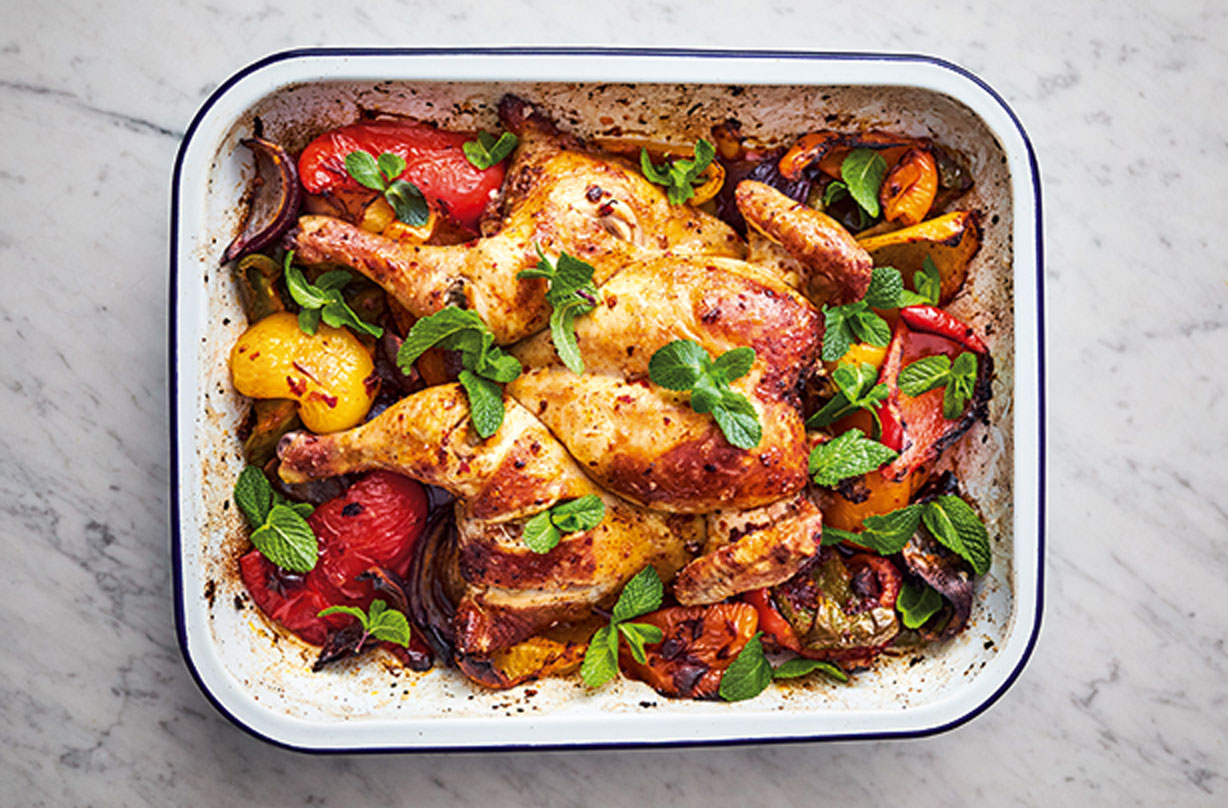 Jamie Oliver S 5 Ingredient Harissa Chicken Traybake Moroccan Recipes Goodtoknow