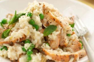Lemon chicken and pea risotto