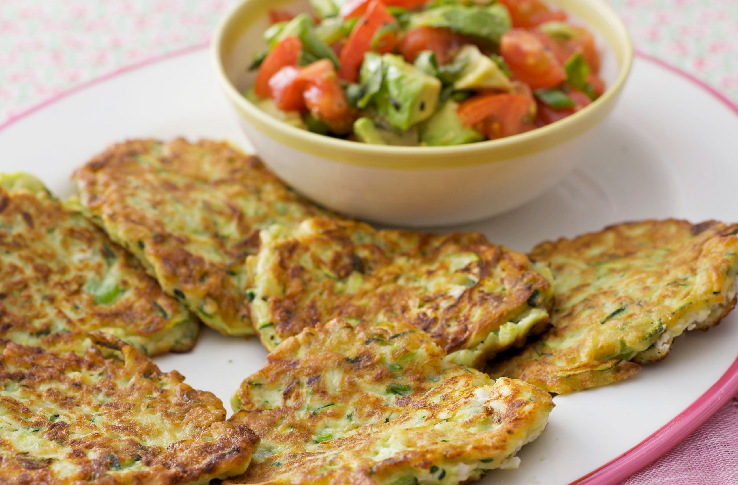 Courgette Fritters With Tomato And Avocado Salad Brunch Recipes