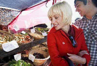 Couple at food market
