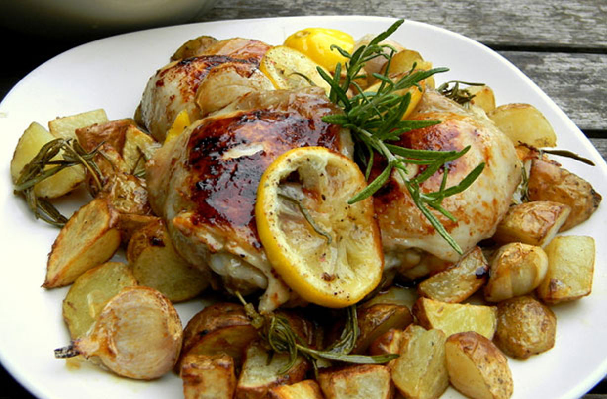 Roasted Chicken Thighs With Garlic, Lemon And Rosemary Dinner Recipes