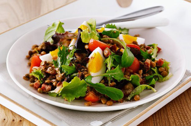 Lentil and pancetta warm salad