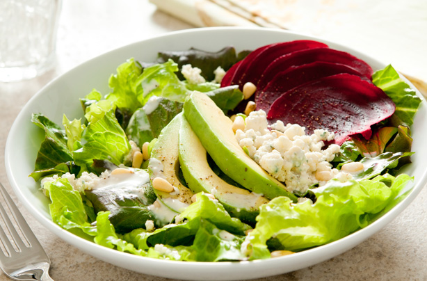 Beet salad with avocado and blue cheese