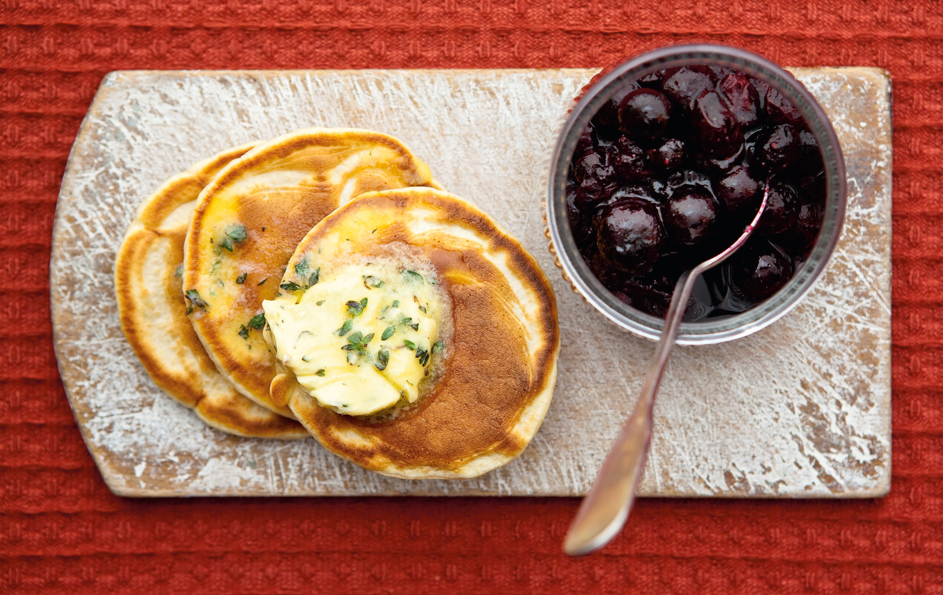 Drop Scone Pancakes With Blueberries And Thyme Butter Breakfast