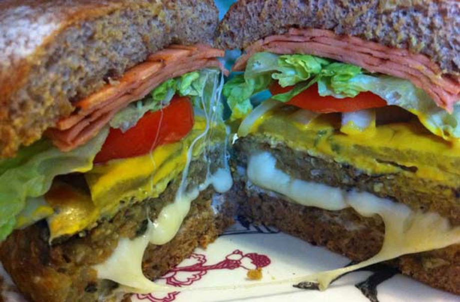 Vegetarian Juicy Lucy burger