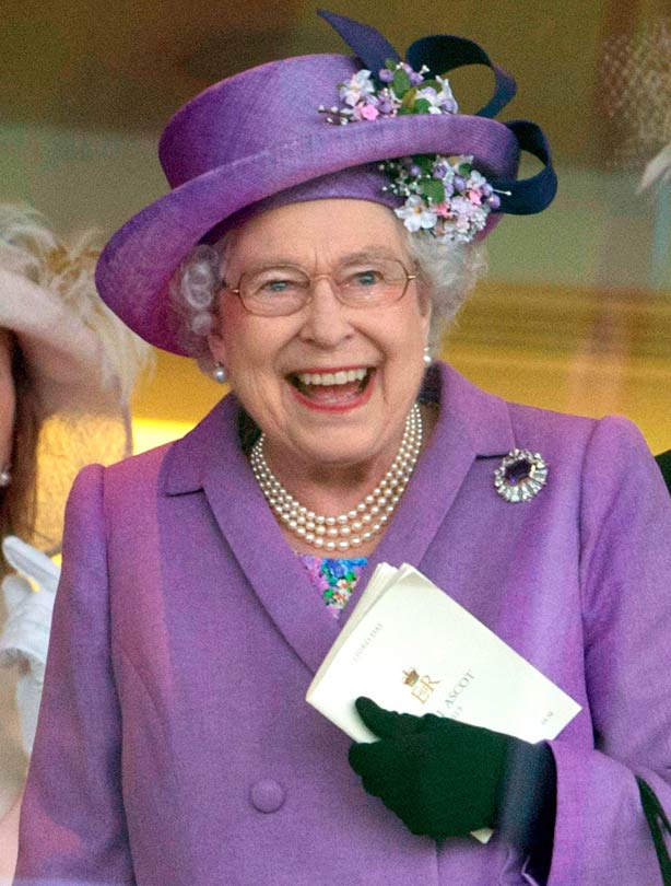 Queen Elizabeth II smiling at Ascot