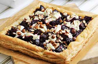 Beetroot, goat's cheese and hazelnut tart recipe