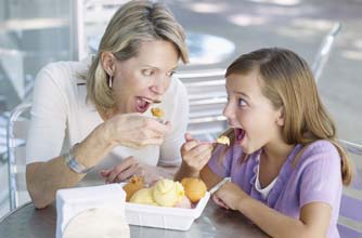 Mum and daughter eating ice cream