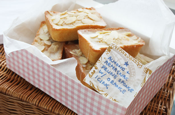 Almond sponges with orange icing