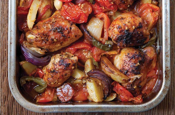 Spanish style chicken bake