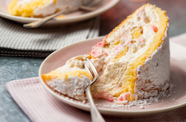 Rhubarb and orange roulade
