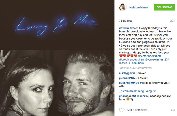 David Beckham shares sweet message for Victoria's birthday