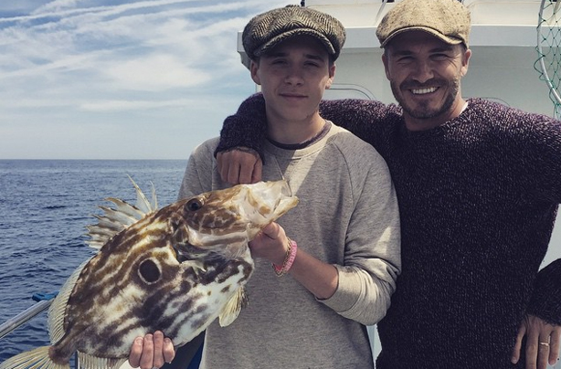David and Brooklyn Beckham going fishing