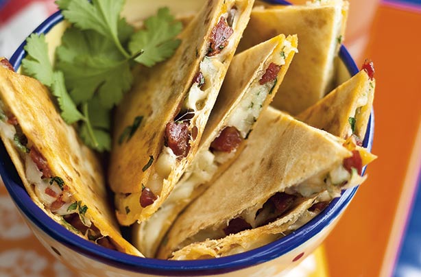 Manchego and chorizo quesadillas