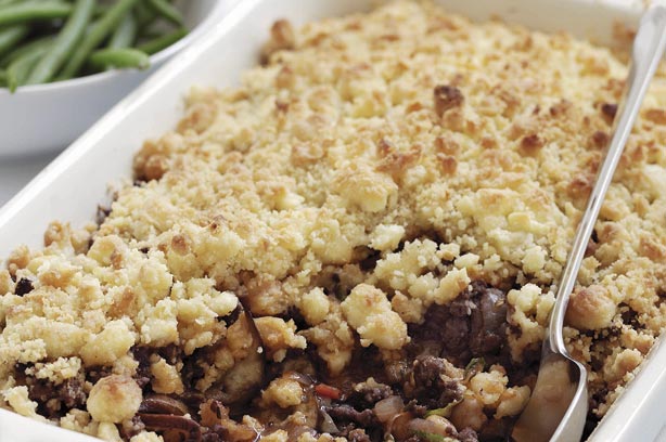 Spiced lamb and chickpea bake with Cheshire crumble