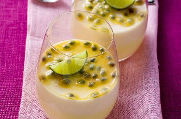 Passion fruit and lime puddings