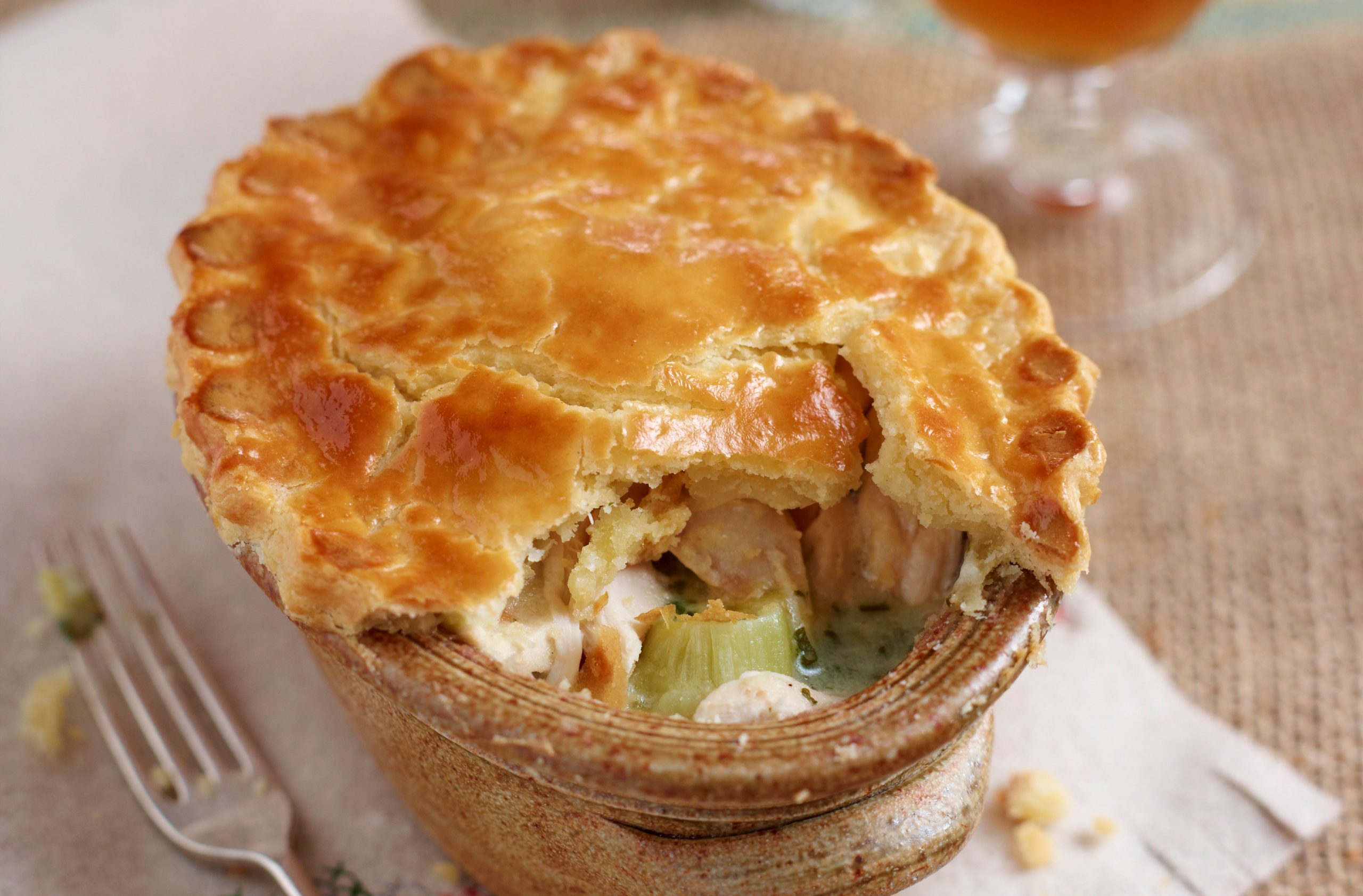 Gluten-free chicken and leek pie