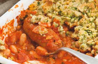 Sausage and bean crumble