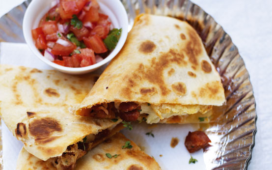 Chorizo, potato and thyme quesadillas