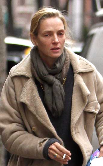 Uma Thurman, make-up, no make-up,