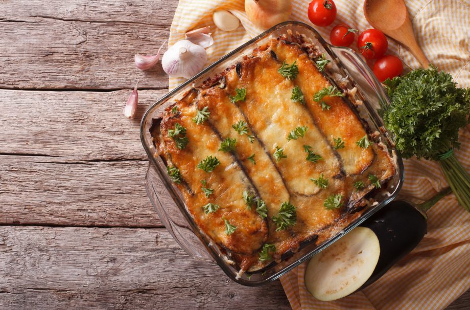 Beef and aubergine rigatoni bake