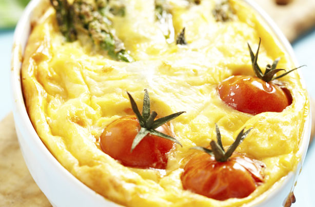 Asparagus and baby tomato gratin