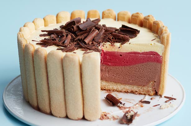 Chocolate raspberry and vanilla ice box cake