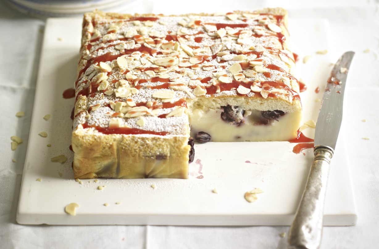 Cherry Bakewell Magic Cake Dessert Recipes GoodtoKnow