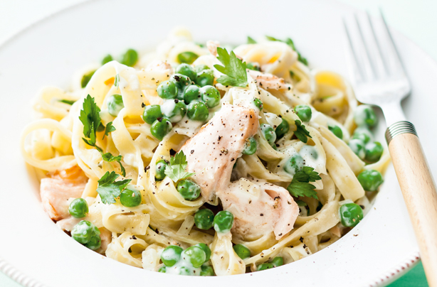 Salmon amd pea tagliatelle