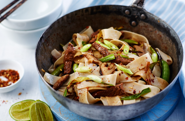 Tangy beef and mushroom noodles
