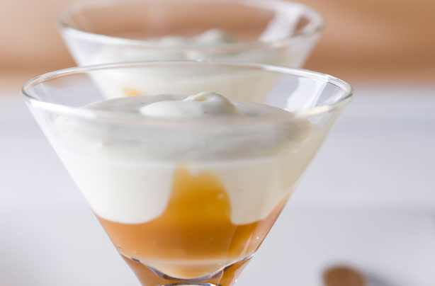 White chocolate mousse and caramel sauce