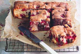 Essentials magazine, very berry chocolate tray bake
