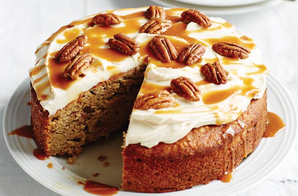 Banana cake with caramel drizzle