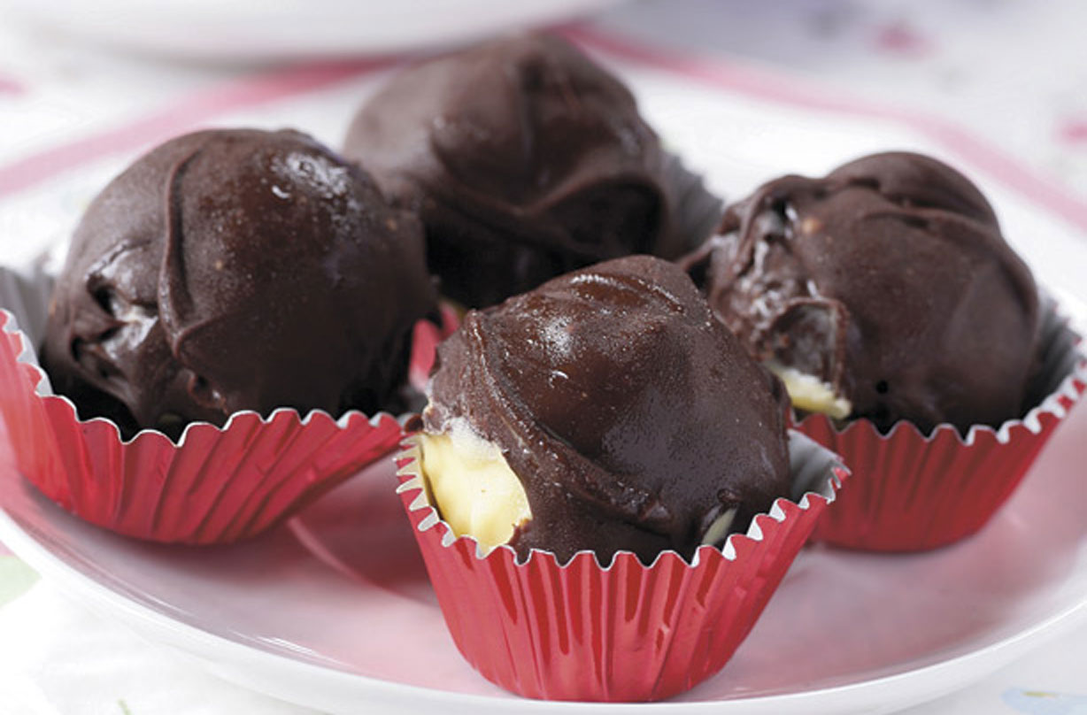Chocolate covered ice cream balls