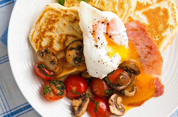 This delicious pancake is soft and fluffy. Serve it as an alternative to toast with your breakfast bacon and eggs. They are very easy and quick to make.