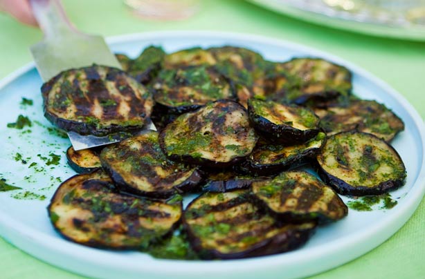 Warm aubergine salad