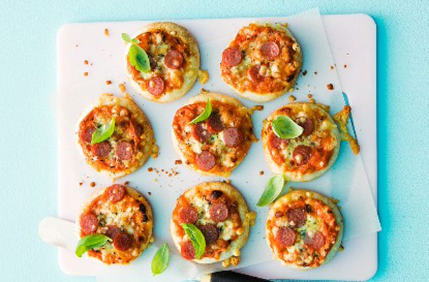 Mini salami pizzas