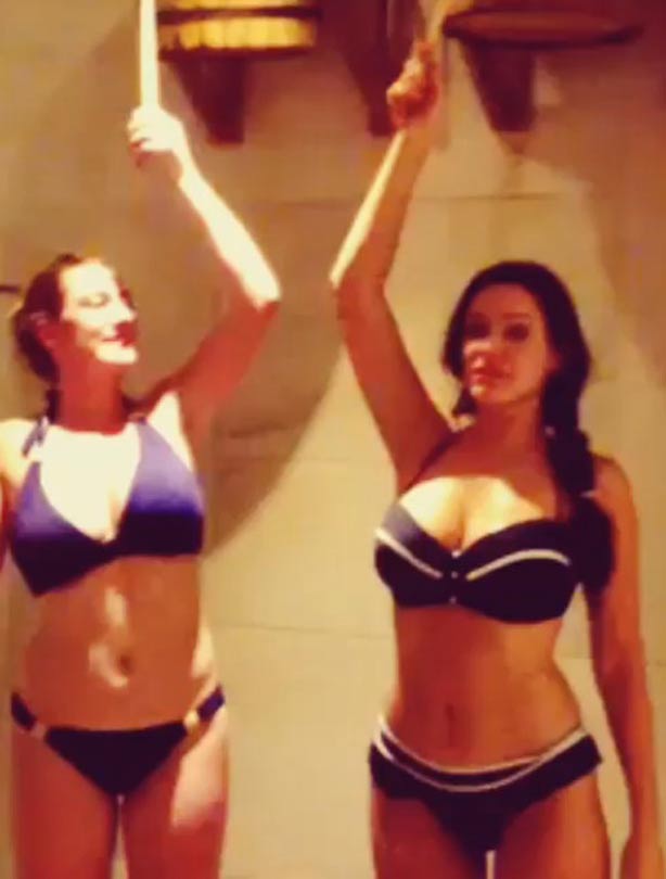 Kelly Brook and friend in a bikini