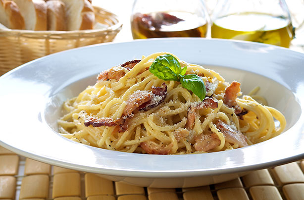 Spaghetti Carbonara with Bacon and Mushroom