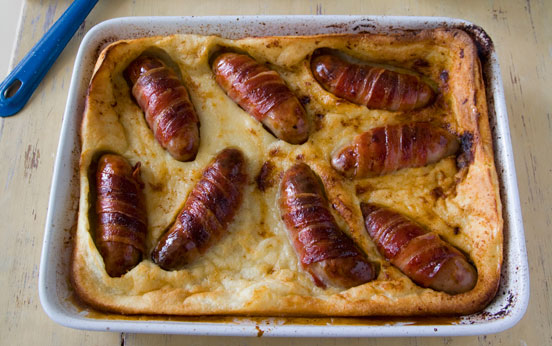 Toad in the hole with bacon
