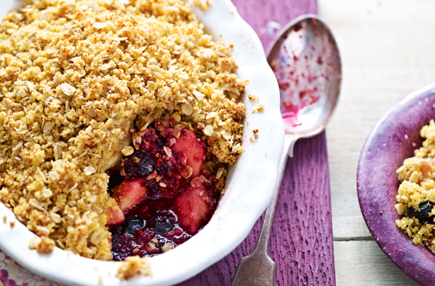 Gluten-free blueberry and apple crumble