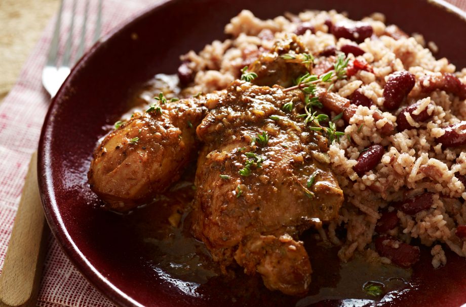 Jamaican rice and beans with jerk chicken
