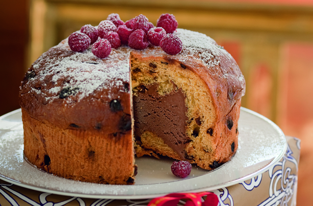 Panettone and dark chocolate bombe