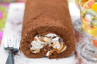 Essentials magazine, choc-anoffee roulade