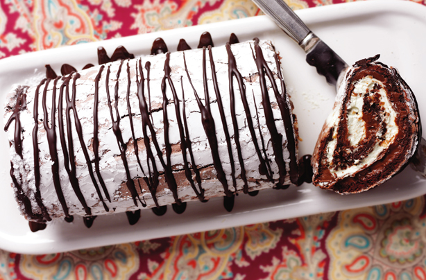 Chocolate praline meringue roulade