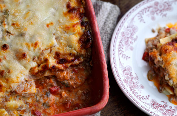 Beef, red pepper and courgette lasagne